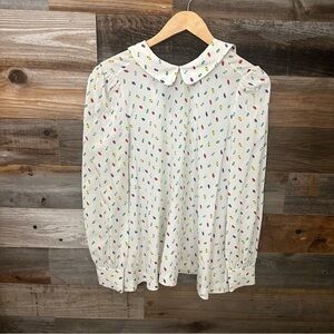 Kate Spade Womens 100% Silk White Sheer Long Sleeve Multicolor Abstract Sz 8 NWT